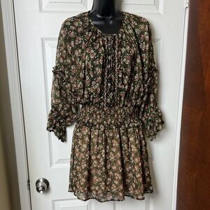 ZARA Floral Long Sleeve Lightweight Smocked Waist Dress